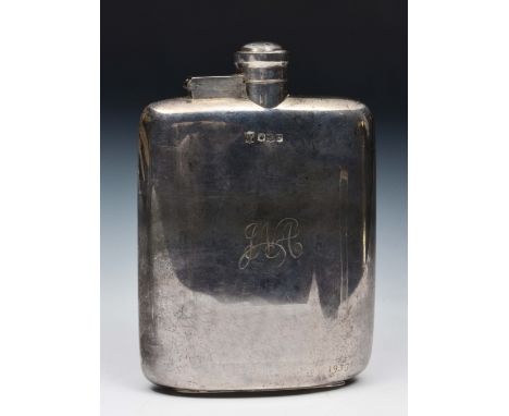 Silver hip flask  of  plain form (monogrammed), Sheffield 1922, 153 grams