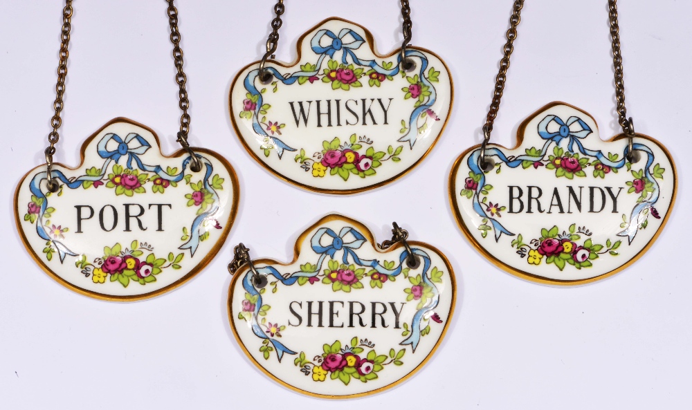 Collection of four Crown Staffordshire ceramic decanter labels Port