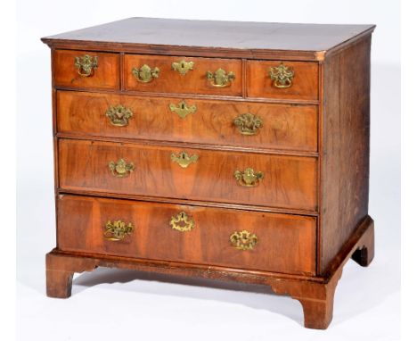 18th Century walnut straight front chest of three short and three long drawers with brass drop handles, 99cm wide Provenance: