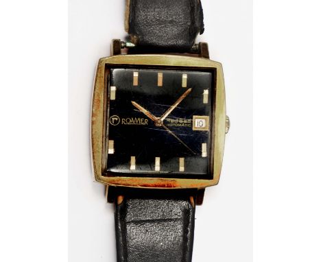 Roamer gentleman's wrist watch with square cut dial and blue enamel face