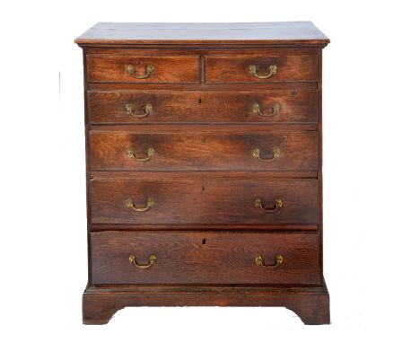 18th Century oak chest of drawers with two short over four long graduated drawers, on bracket feet, 111cm high, 98cm wide
