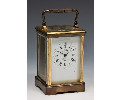 L'Epee, France, carriage timepiece with white enamel Roman dial, Arabic five minutes and moon hands, platform lever escapemen