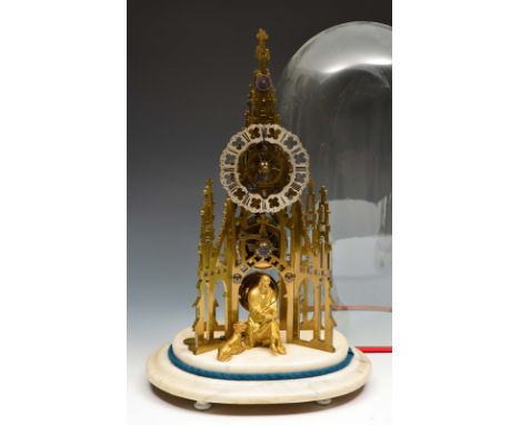 A Victorian Scott memorial skeleton timepiece with silvered and pierced Roman chapter ring, single chain fusee movement upon 