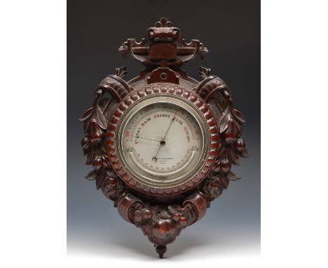 A Negretti & Zambra, London, wall barometer the 6" silvered dial with central engraved star, signed and numbered 12112 and wi