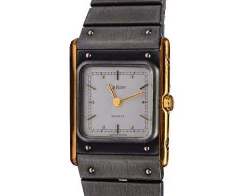 Ladies quartz wristwatch by Leroy with enamel dial and integral strap, the case marked 8801 and 25022463