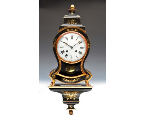 A 19th Century Swiss Neuchatel bracket clock with convex white enamel Roman dial, Arabic five minutes and star hands, the rec