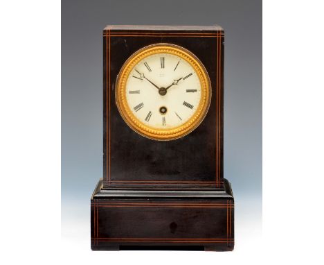 A 19th Century French mantel timepiece the white enamel Roman dial signed Loge, Paris, the single train drum movement with si