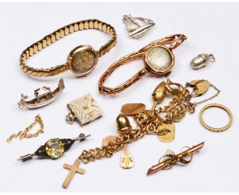 Collection of miscellaneous gold and other jewellery including a 9ct gold eternity ring, an Avia Ladies 9ct gold watch, a cha