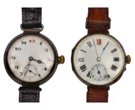 Two silver gentleman's wrist watches with enamel dials