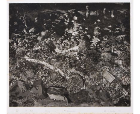 Peter C Warden   Gethsemane, signed and dated 1976, titled, artist proof fifth state, etching, 41cm x 47cm
