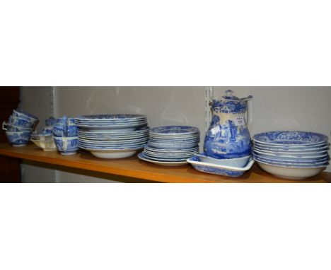 Collection of Italian pattern Copeland Spode including a coffee pot, leaf shaped bowls, milk jugs etc