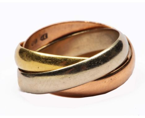 18ct gold Russian tricolour wedding ring possibly by Cartier