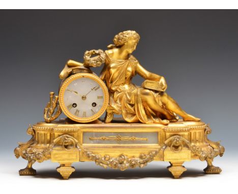 A 19th Century French gilt metal mantel clock the drum head Japy movement with bell strike and alabaster dial with gilt Roman