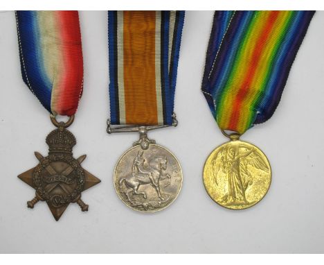 A WWI Medal Trio, comprising 1914/15 Star, War Medal and Victory Medal to M2 - 077607 Pte. J. D. Mitchell, Army Service Corps