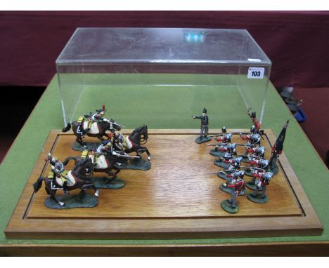 Sixteen Britains White Metal Military Figures, approximately 1:32nd scale, comprising twelve British Army Infantry and Office