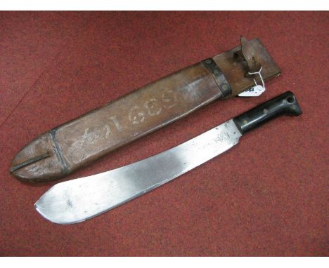 A WWII Issue Collins (U.S.A) Machete (dated 1940), very good blade, in lather scabbard (dated 1941).