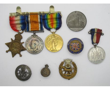 WWI Trio of Medals, consisting of 14/15 Star, War and Victory Medals to 18486 Private T.W. Mosley York and Lancs Regiment. A 
