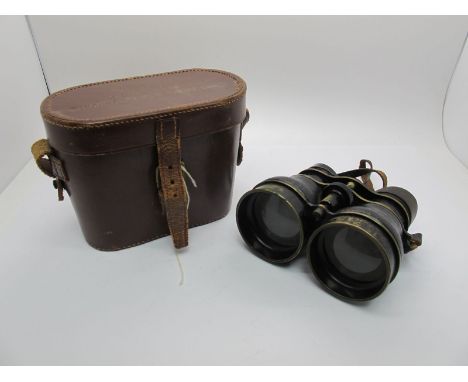 A Pair of Night Use Binoculars Ref No. 6E/338, stamped with War Dept Arrow, in original leather case.