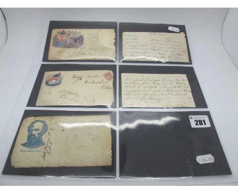 American XIX Century History Military and Postal Interest, Unionist stamp covers, 1862, 1864 and an 1868 letter featuring Don