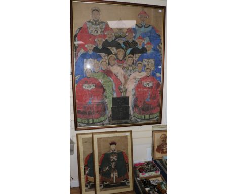 Chinese Schoolgouache and watercolour on paperGroup portrait study 57 x 42.5in., and a pair of studies of noblemen28 x 15.75i