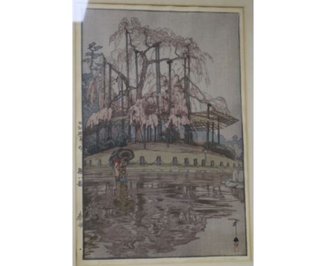 Hiroshi Yoshidawoodblock print"Yozakura in Rain" c.1930signed in pencil15 x 10in.