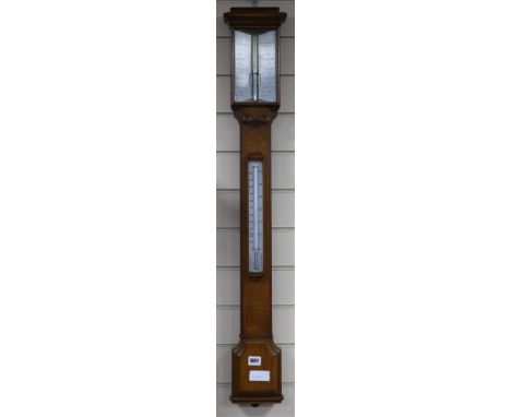 Pillischer, London, Victorian oak barometer H.98cm