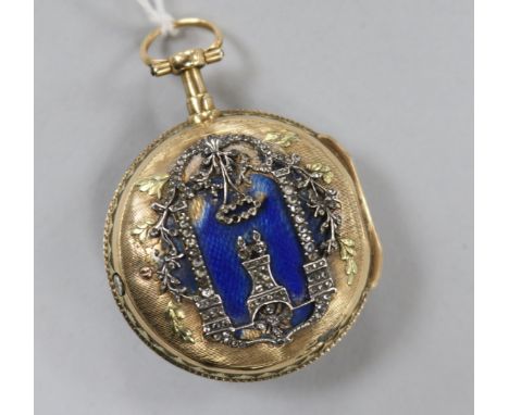 An 18th century French gold, rose cut diamond and enamel pocket watch, by L'Epine, Paris.