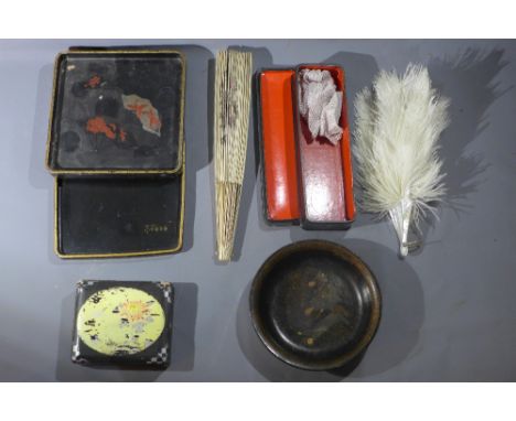 A collection of miscellaneous items, to include a Chinese lacquer bowl decorated with a family in a garden scene, a Schutz co
