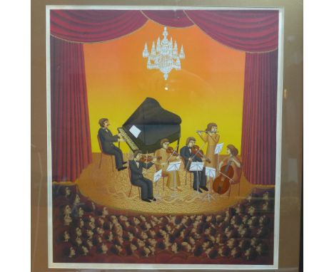 John August Swanson, a printer proof lithograph, titled 'The concert', signed in pencil, 68 x 60cm 