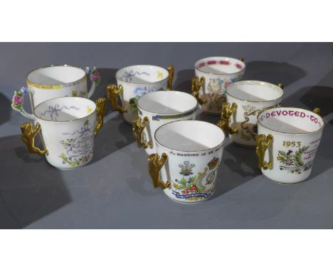 A collection of Paragon fine bone china loving cups, to include a large Queen Elizabeth II Silver Jubilee loving cup, boxed e