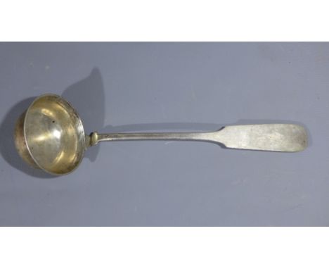A Continental silver fiddle pattern ladle, indistinctly hallmarked, L.30cm 