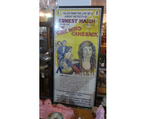A large original poster for Ernest Haigh 'The Girl Who Came Back' episode one, 220 x 100cm 