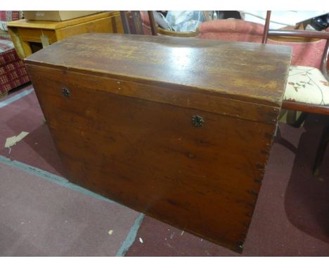 A late 19th century dome top pine trunk, H.70 W.92 D.50cm 