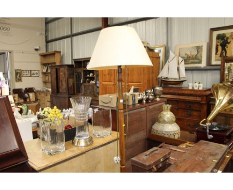 A turned standard lamp and shade 
