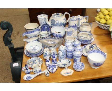 A quantity of various blue and white china to include Spode, Royal Doulton "Norfolk" etc.