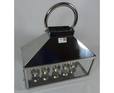 Stainless steel 5 light lantern with hoop handle, W35cm, H36cm   Condition Report   Click here for further images, condition,
