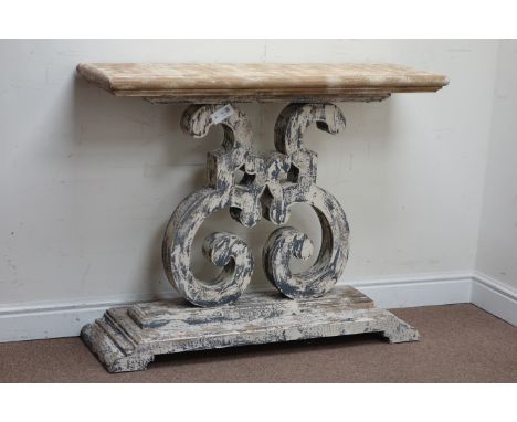 Classical design painted wood console table, W106cm, D36cm, H89cm   Condition Report   Click here for further images, conditi