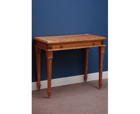 Carved hardwood console table with single drawer, W91cm, H77cm, D45cm   Condition Report   Click here for further images, con