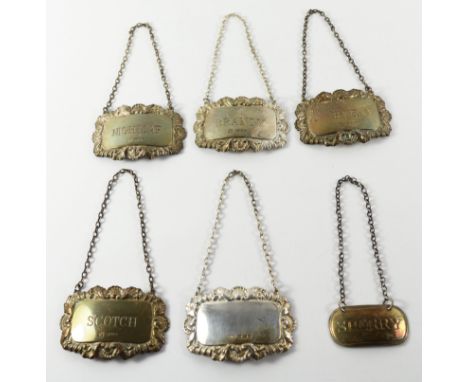 Set of four silver decanter labels including 'Nightcap' by AMW London 1976 a similar label un-named and a Georgian sherry lab