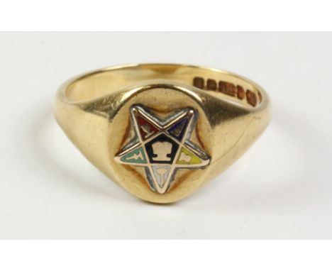 9ct gold and enamel signet ring approx 3.5gm   Condition Report   Click here for further images, condition, auction times & d