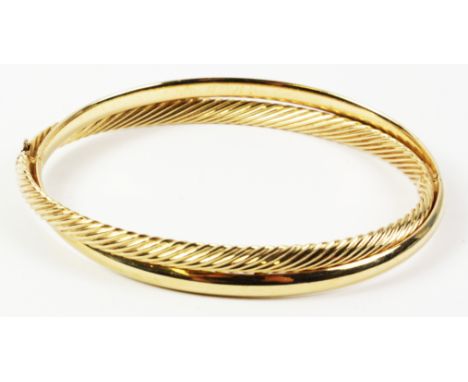 Gold cross-over hinged bangle hallmarked 9ct approx 8gm   Condition Report   Click here for further images, condition, auctio