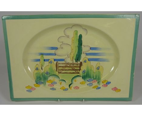 Clarice Cliff 'Stile & Tree' pattern The Biarritz Royal Staffordshire rectangular dish, L40.5cm    Condition Report   Click h
