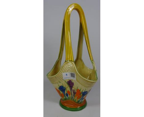 A Clarice Cliff 'Bizarre' Crocus pattern basket with flower holder, printed marks H32.5cm   Condition Report   Click here for