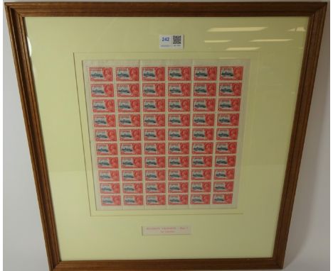 1935 1d Bechuanaland Protectorate mint stamp plate from Bradbury Wilkinson, framed    Condition Report   Click here for furth