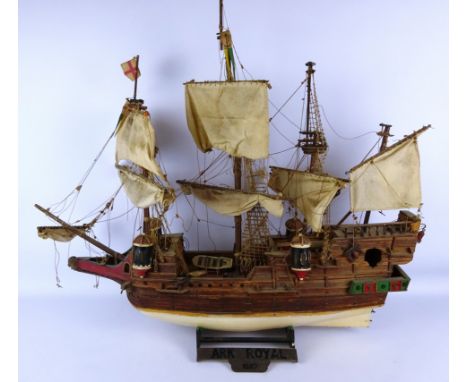 Wooden scale model of HMS Ark Royal 1587 L80cm, a collection of small model ships & a wooden canon (9)    Condition Report   