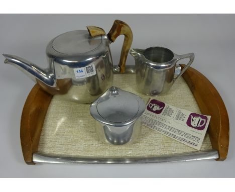 Three piece Picquot tea service with matching tray    Condition Report   Click here for further images, condition, auction ti