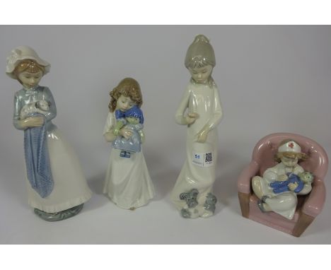 Two Nao figures with dogs and two Nao figures with dolls (4)    Condition Report   Click here for further images, condition, 