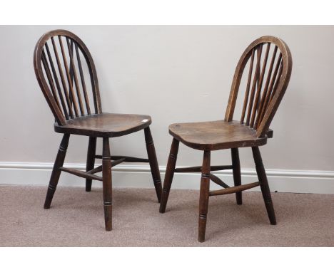 Pair 19th century elm seat stick and hoop back chairs   Condition Report   Click here for further images, condition, auction 