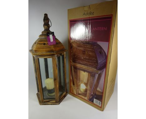 Large wooden hexagonal candle lantern, boxed   Condition Report   Click here for further images, condition, auction times & d
