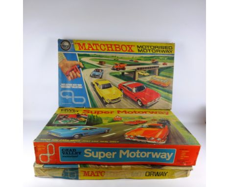 Two Matchbox Motorway M-2 sets, three M-3 Extensions & a Chad Valley Super Motorway in six boxes including controllers etc (6